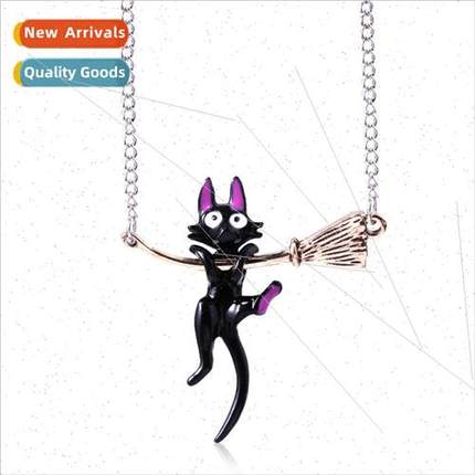 Japanese anime s rotatable black cat necklace Kiki cartoon n