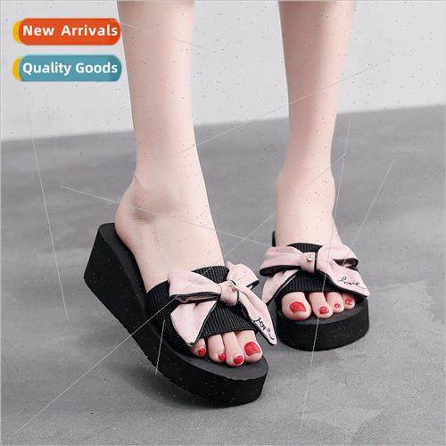 A word drag female summer new flowers Korean thick bottom te