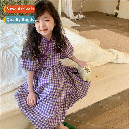 Childrens dress 2023 summer new Korean girls solid color che