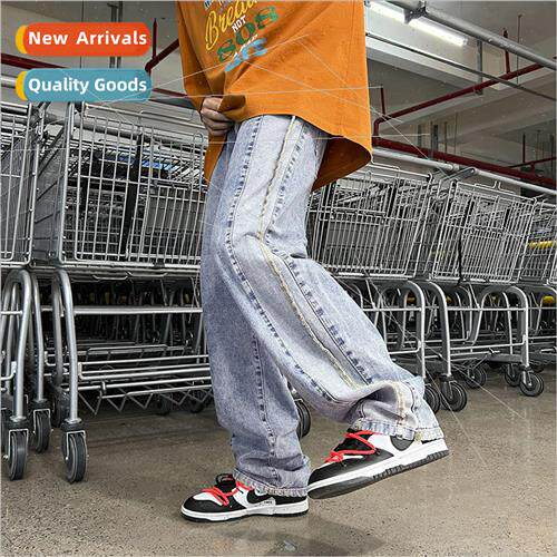 Spring splicing do old jeans men straight loose old dad pant