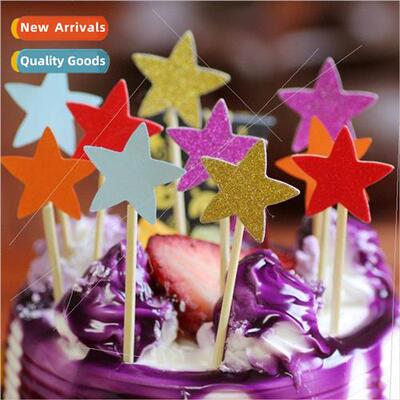 A pack of 10 birthday pentagram cake tokens insert stick dec