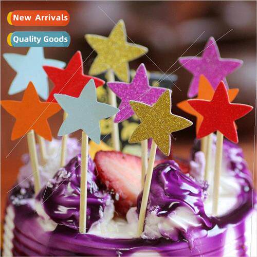 A pack of 10 birthday pentagram cake tokens insert stick dec