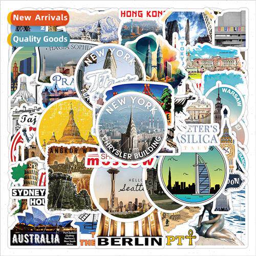 50 pcs of world famous attractions stickers travel featured