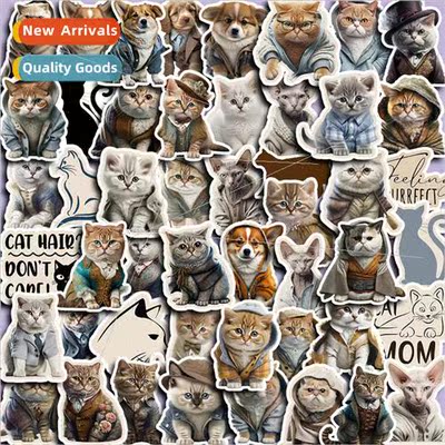 Stickers cute gentleman cat cat 50 handbook stickers suitcas