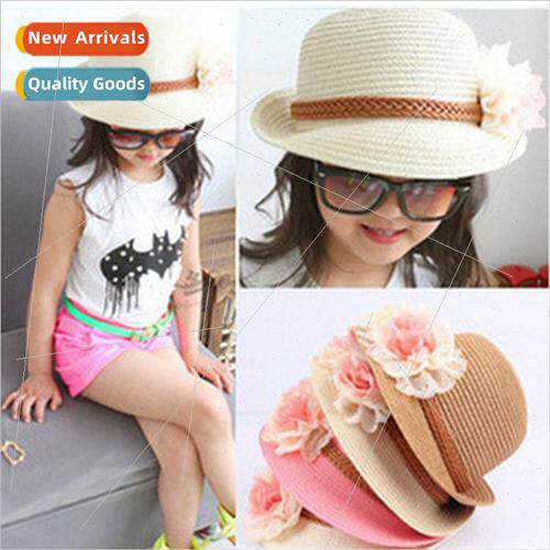 Korean  of the girls half flap beach straw hat lace double f