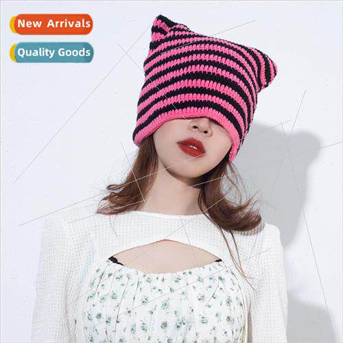 Fashion striped knit hat women ins cute pointed hat set head