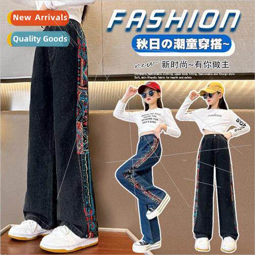 Childrens clothing girls denim wide-legged pants spring and