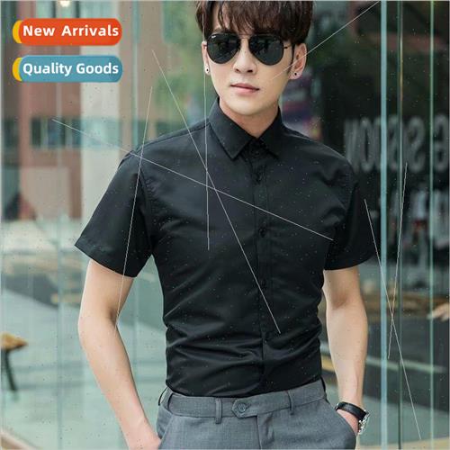 Solid color shirt mens summer short-sleeved Korean Slim busi