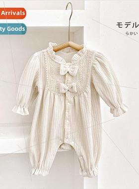 2023 Spring new baby rice white bow bow crawl clothes baby l
