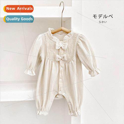 2023 Spring new baby rice white bow bow crawl clothes baby l