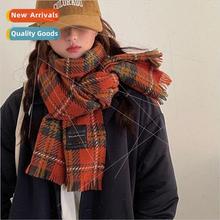 Red plaid scarf girls winter fashion new senior sense of imi