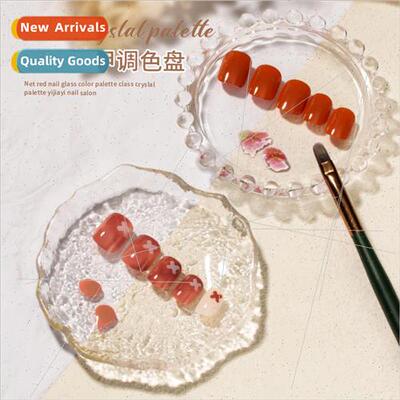 Nail art glass palette crystal pearl edge staining glue pale
