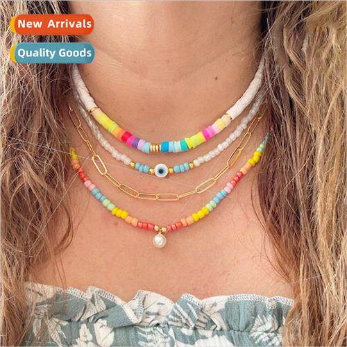 ins bohemian  personalized rainbow millet beads beaded colla