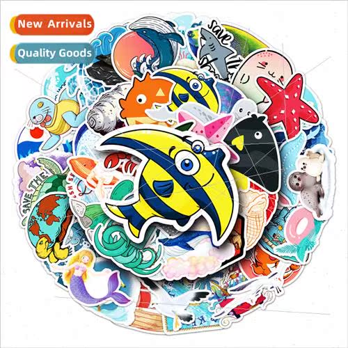 50 pcs of marine cartoon creatures graffiti stickers luggage
