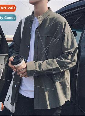 Spring and Autumn new solid-color shirt men loose long-sleev