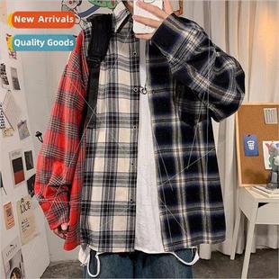 long sleeved Japanese shirt shir Kong mens Hong Plaid loose