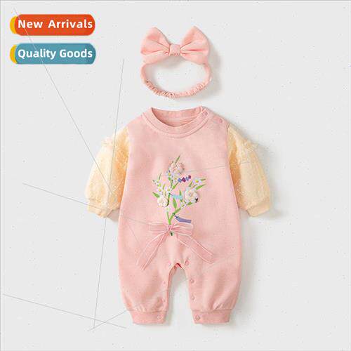Baby clothes 2023 Spring and Autumn newborn baby pink flower