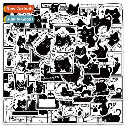 50 small black life notes cartoon cute cat stickers luggage