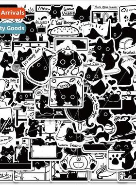50 small black life notes cartoon cute cat stickers luggage