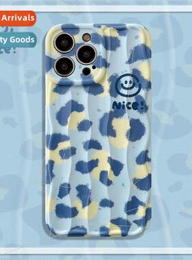 INS niche yellow and blue leopard print smiley iPhone 14 new