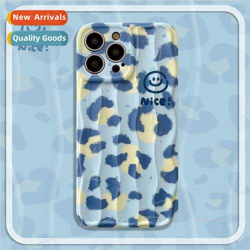 INS niche yellow and blue leopard print smiley iPhone 14 new