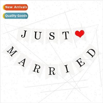 Happy Newlywed Banner JUST MARRIED Wedding Letter Pull Flag
