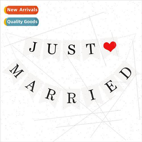 Happy Newlywed Banner JUST MARRIED Wedding Letter Pull Flag