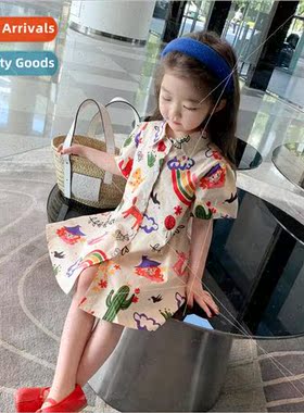 Girls dress summer 2023 new childrens cotton short-sleeved Y