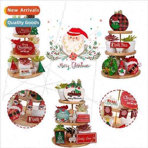 Christmas Tiered Tray Decoration Wooden Plaque Ornament Holi