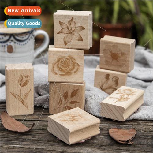 Beautiful plant wooden stamp ink blossom creative retro flow