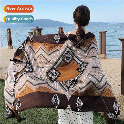 Summer cotton and linen ethnic  travel silk scarf vacation s