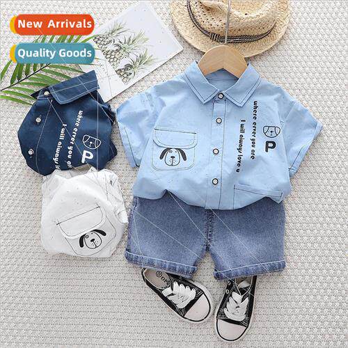 Multi-Pocket Puppy Print Short Sleeve Set 2023 New Summer Bo