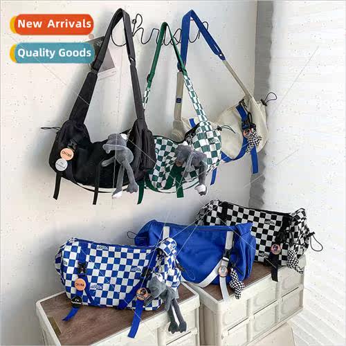 New ins popular student shoulder bag literary checkerboard p