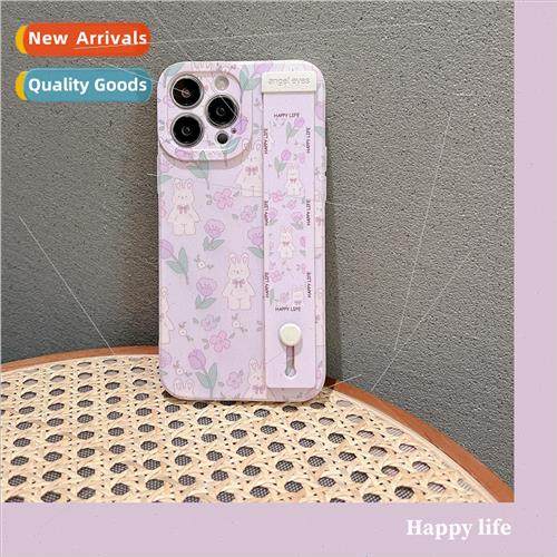 ins purple flower rabbit wristband 适用 Apple 14ProMax phone