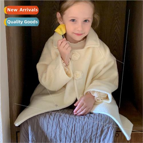 Korean girls tweed coat 2023 fall and winter new childrens f