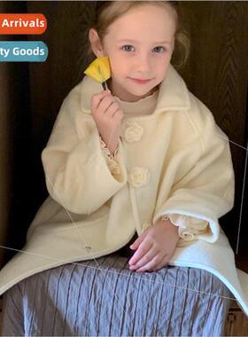 Korean girls tweed coat 2023 fall and winter new childrens f