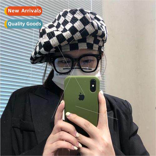 Checkerboard grid beret female Korean  ins hundred matching