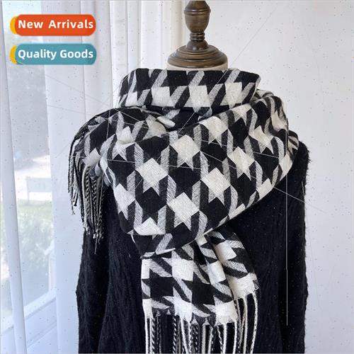 Large thousand birds check scarf female Japan and Korea swee