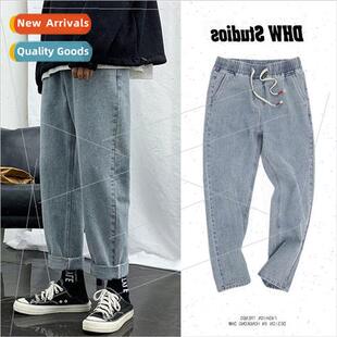 ght-colored elastic waist jeans men Hong Kong loose hundred