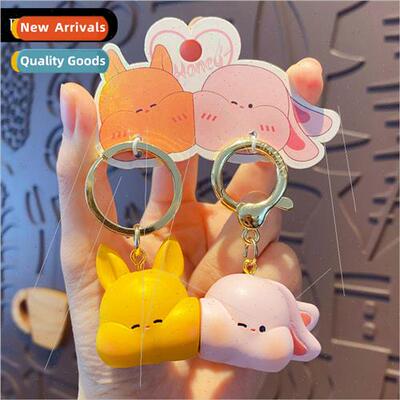 Couple pair of buttons and you stick sticker rabbit keychain