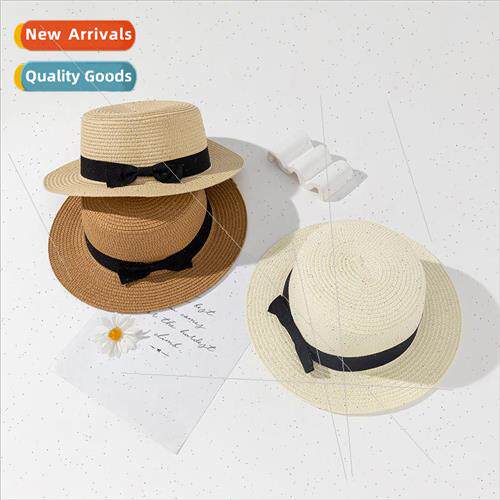 The new straw hat female summer England retro flat-top bowle
