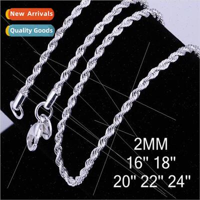 Pop Jewelry lver Plated 2MM Twisted Rope Twist Necklace Neck