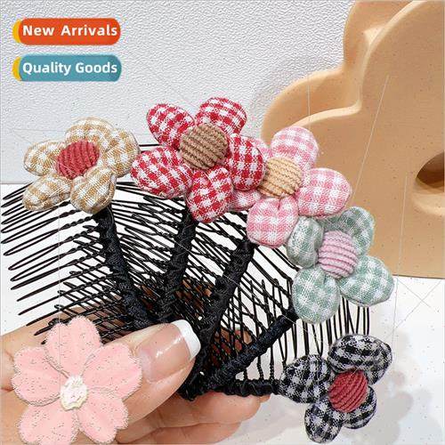 Plug comb cute children plaid fabric flowers hair comb diy s