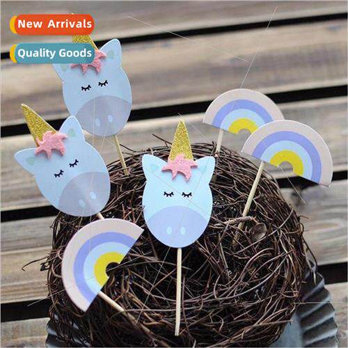 Unicorn Theme Party Cake Inserts Seven Colors Rainbow Colorf