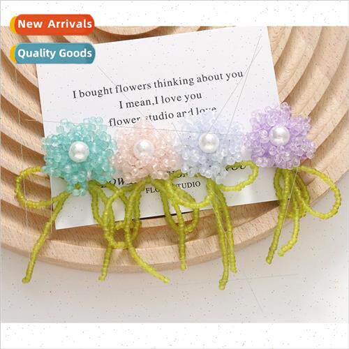 Small fresh Mori system long green leaves pearl flower earri