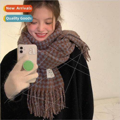 Thousand bird plaid tassel scarf girls winter 2022 new retro