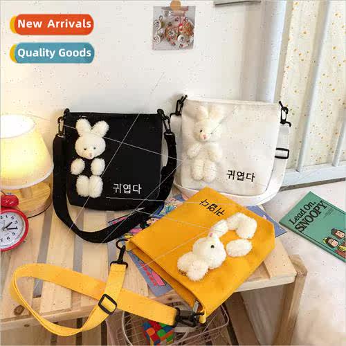 Canvas cute small bag female 2022 new cartoon rabbit shoulde