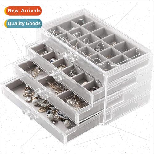 Gray Acrylic Four Layer Jewelry Box Earring Earring Ring Nec