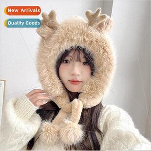 tie versatil winter cap Feng Lei warm girls hat antlers Cute