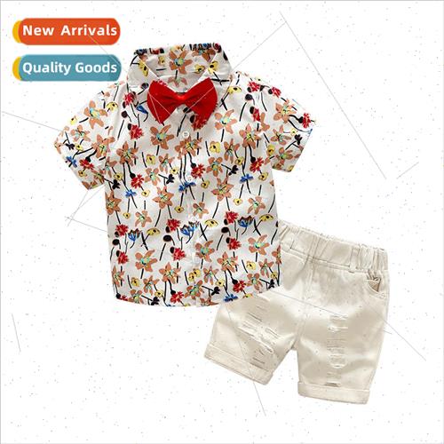 childrens summer short-sleeved suit English gentleman beach